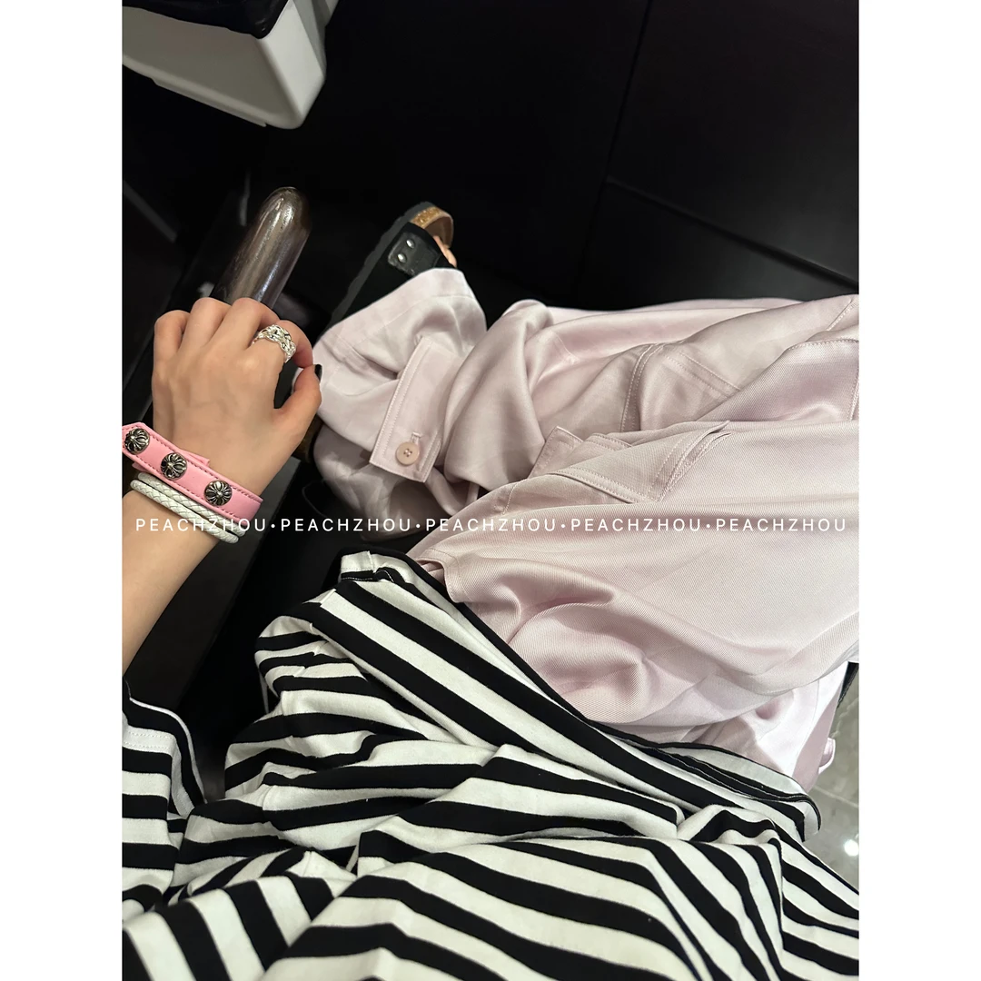 『PEACHZHOU』兰精天丝凉感大口袋调节扣宽松直筒休闲裤阔腿长裤女