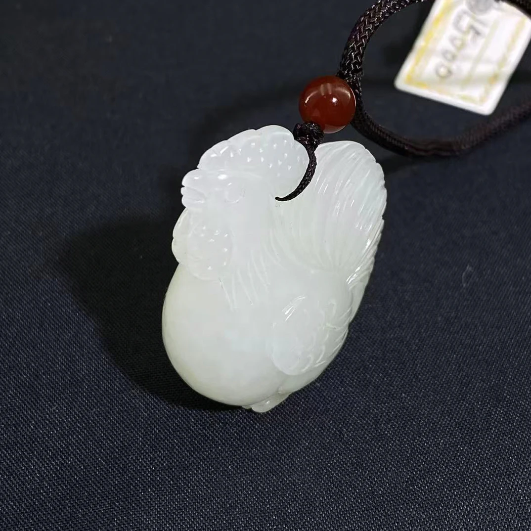 和田玉白玉生肖鸡挂件（Y）