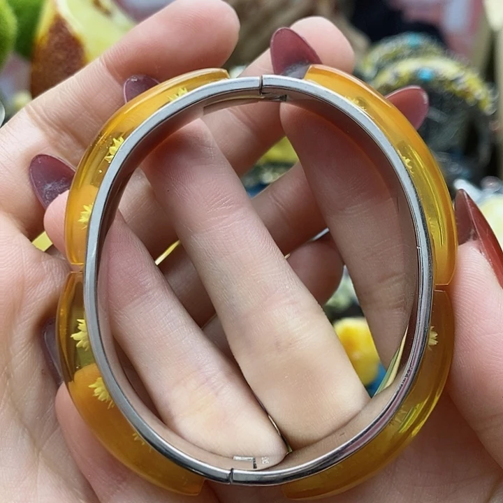 琥珀手镯银S925镶嵌手镯