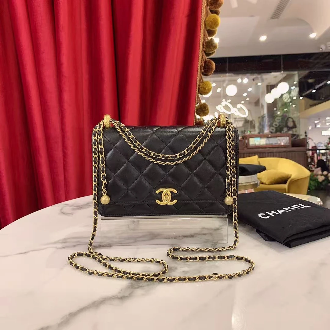 95新 Chanel/香奈儿 GGS24c双金珠woc黑金牛皮单肩包84261552