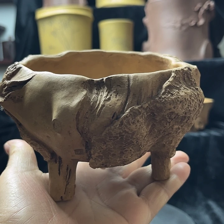 泥塑全手工制作树桩花盆