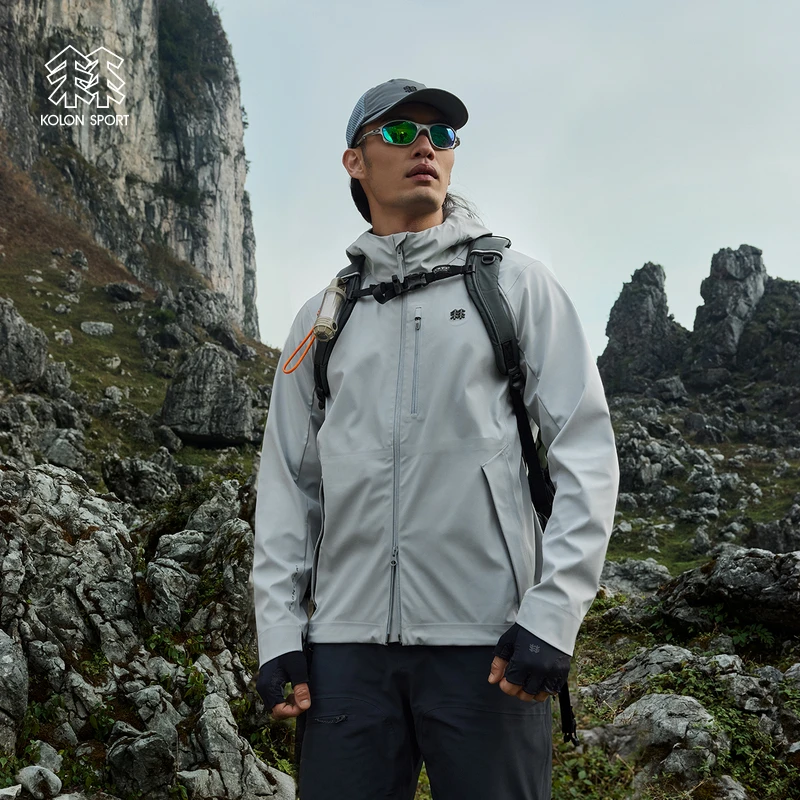 KOLON SPORT可隆男士春秋连帽软壳夹克防水防风透湿马蹄袖外套
