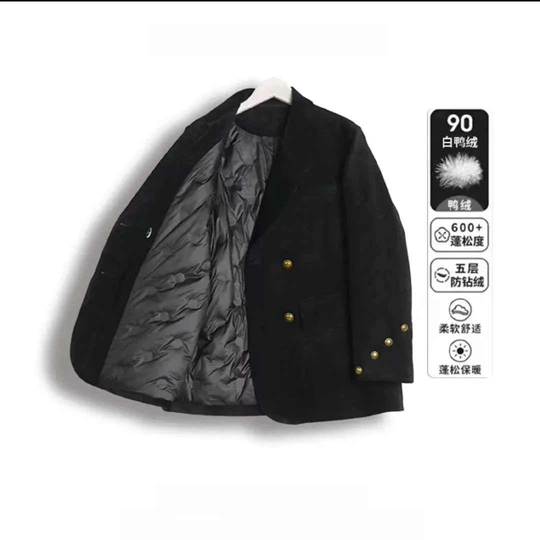 【新国标90白鸭绒】2024冬季新款加绒毛呢西装高级感小个子显瘦穿搭