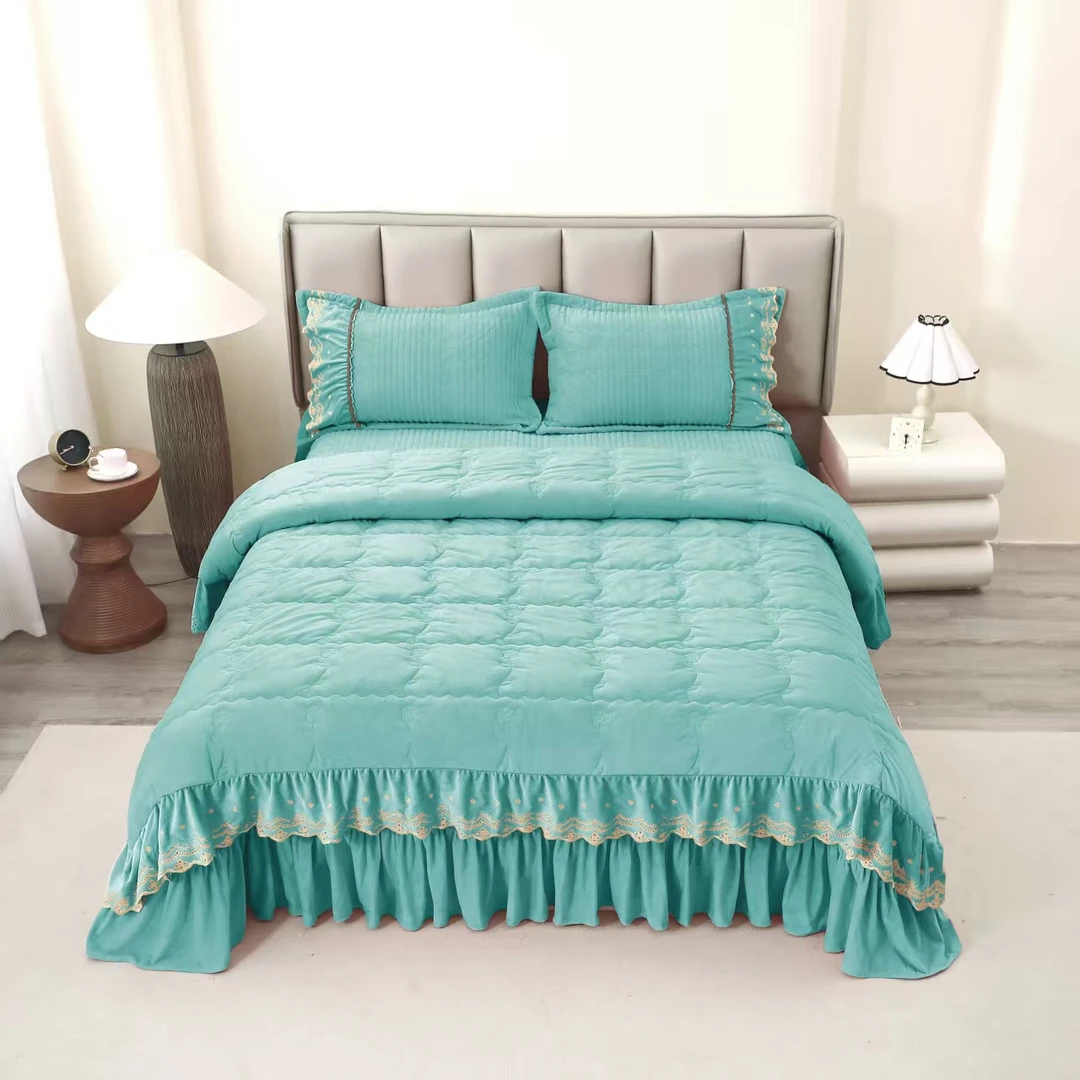 高档宝宝绒床裙四件套冬季全夹棉双面绒被罩单双人被套婴儿绒床套