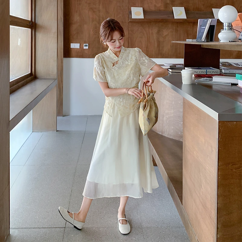 新法式国风绝美提花盘扣上衣套装裙女夏2025新款气质半身裙两件套