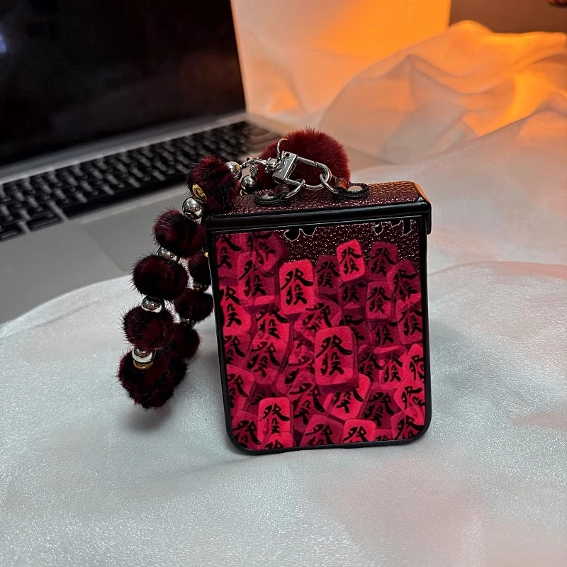 适用华为P50 Pocket 2手机壳折叠屏创意新年红麻将发财全包保护套