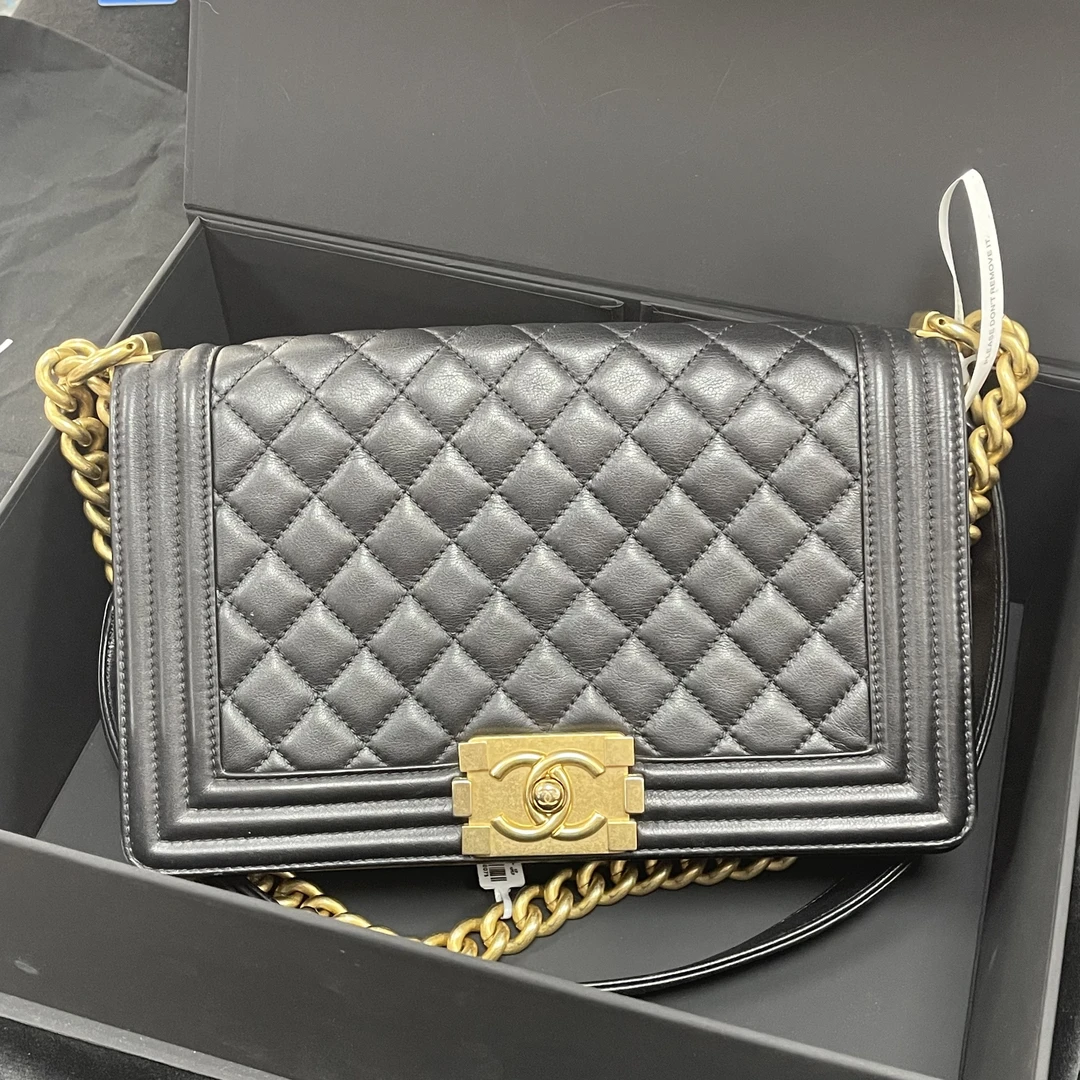99新 Chanel/香奈儿 leboy中号黑金小牛皮29开带卡