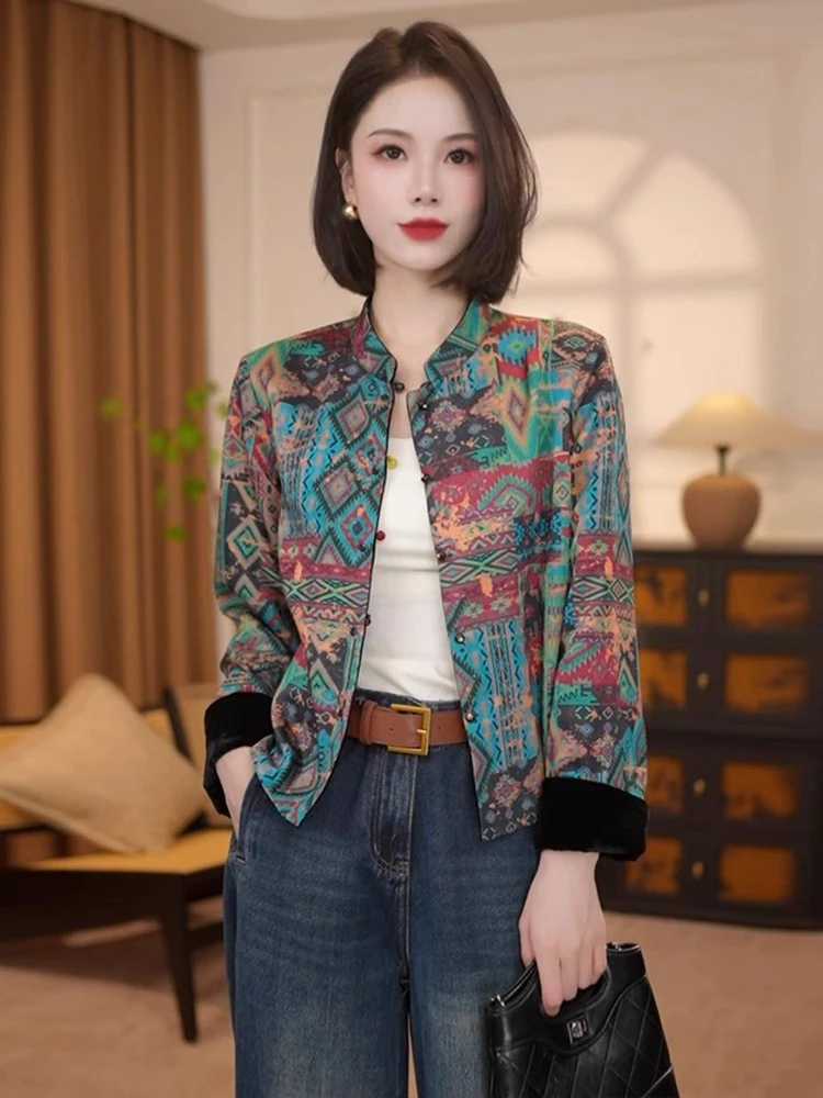 新中式丝绒衬衫女2025秋季新款洋气显瘦小个子国风盘扣双面穿外套