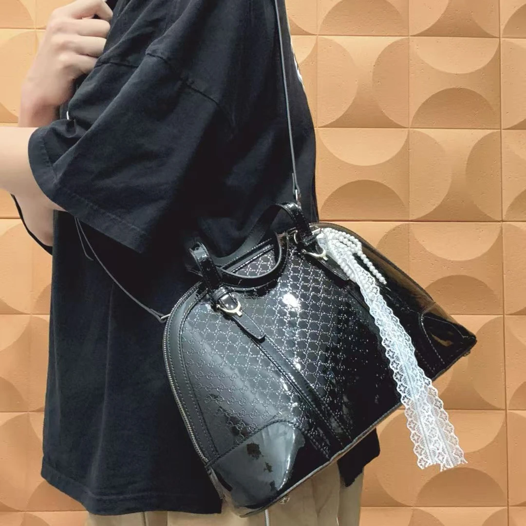 95新 GUCCI/古驰 【胖】22PP09 黑色老花贝壳斜挎包