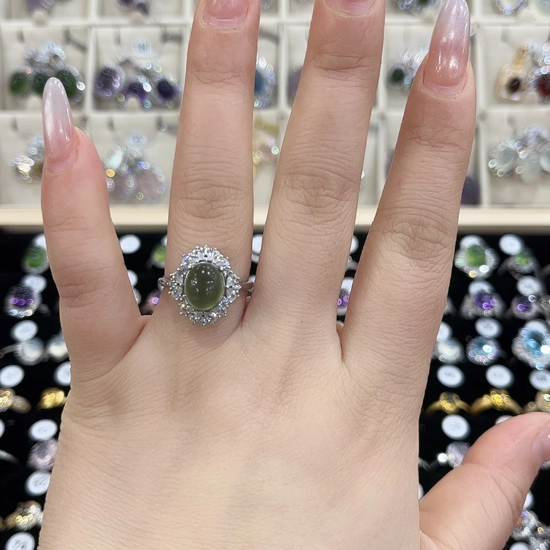 岫玉银S925镶嵌戒指