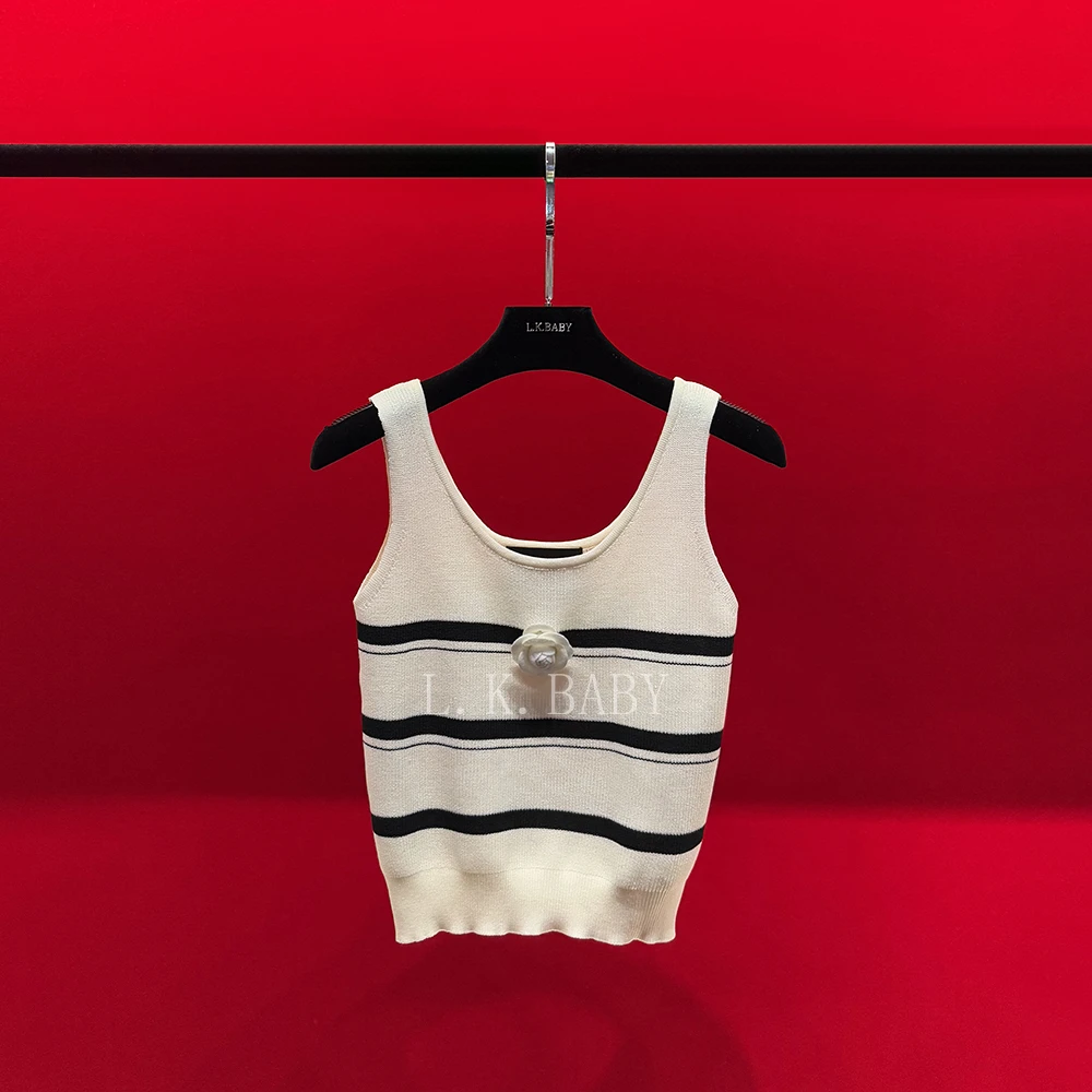 【L.K.BABY】山茶织梦  时尚法式「山茶花」U领百搭条纹背心W085