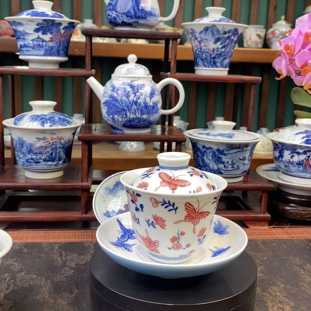 拖****叔手工陶瓷柴窑蝴蝶套组