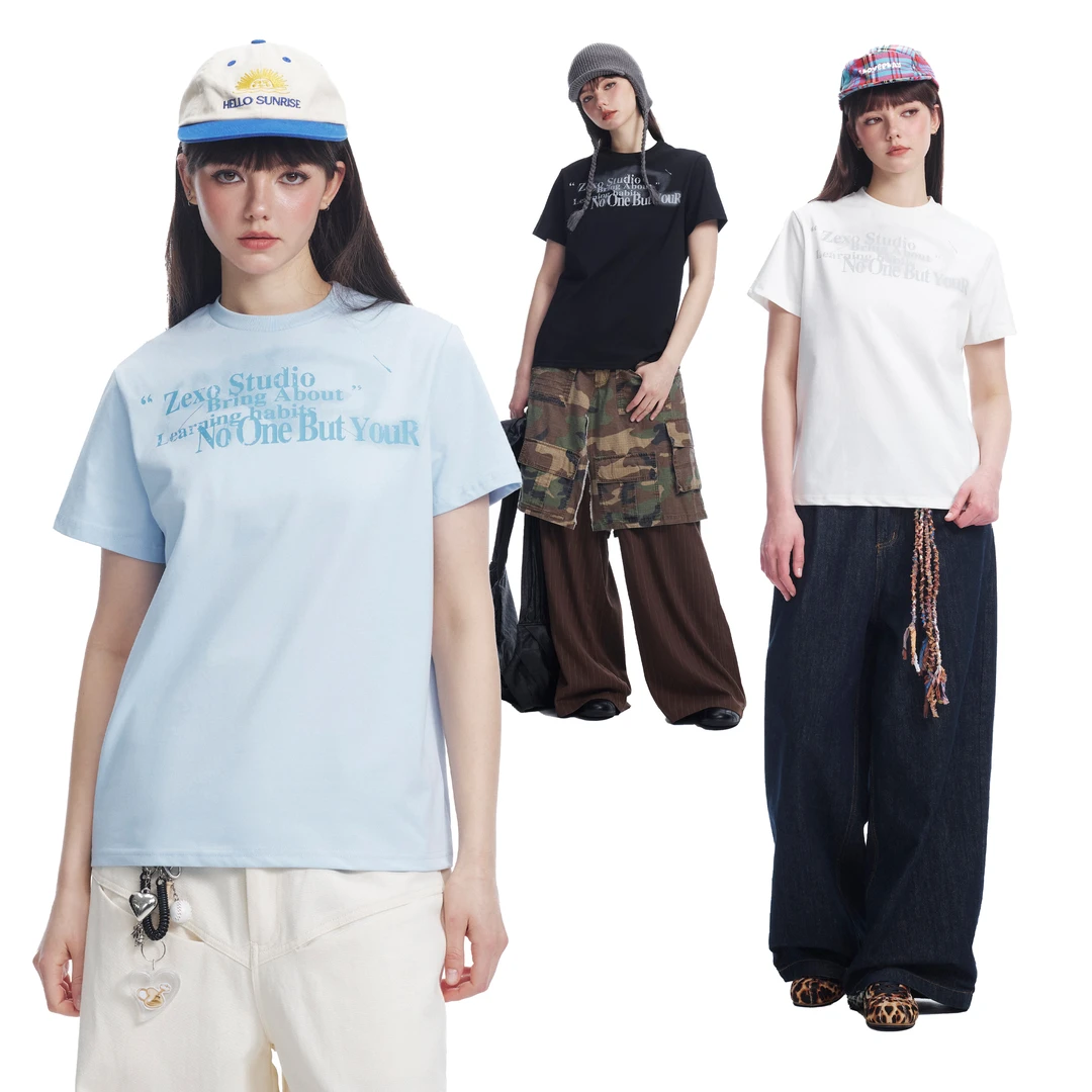 ZEXO夏季爆款速干冰丝短袖t恤男女款正肩显瘦穿搭情侣装7分半截袖