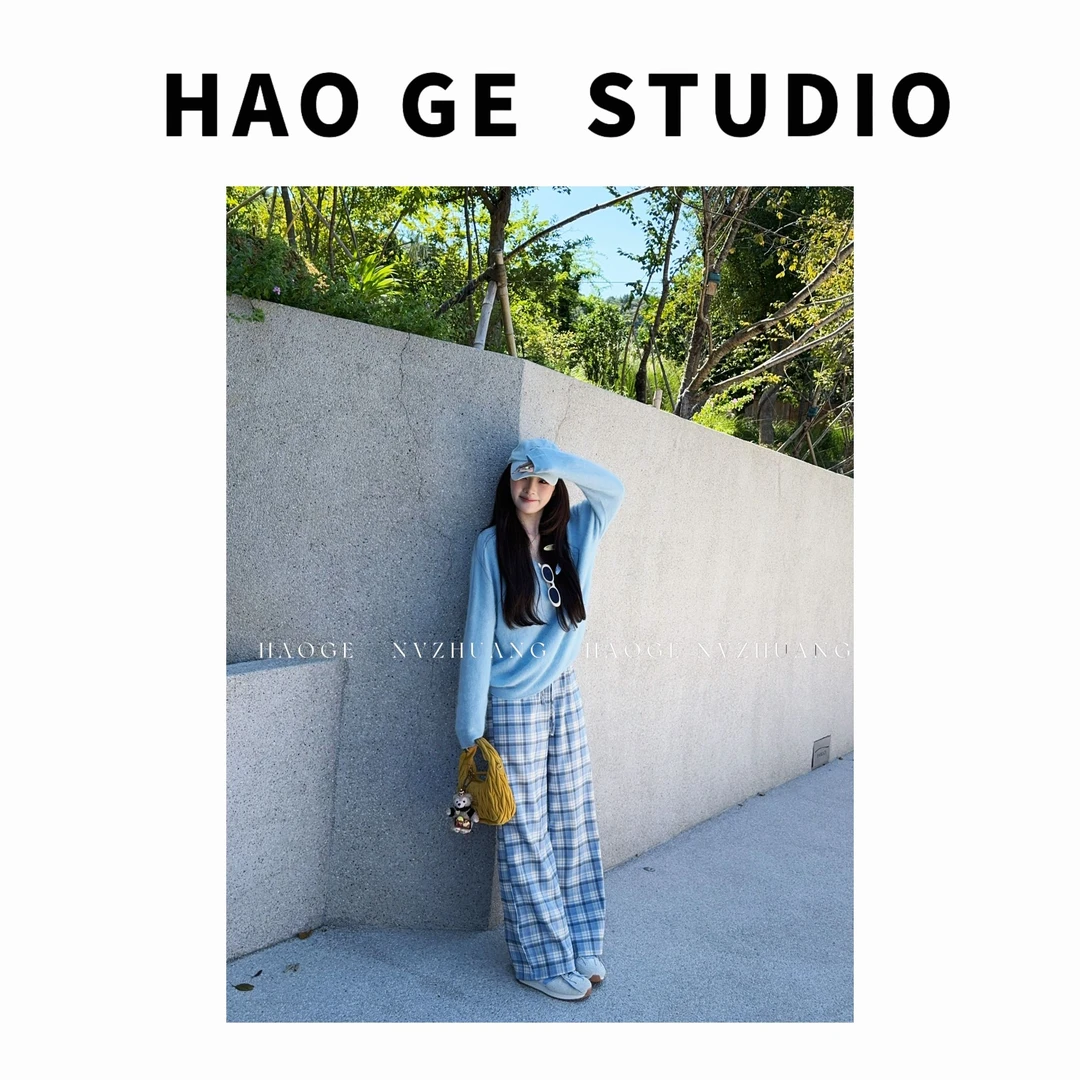 浩哥严选●休闲裤预C5XXK5128A高腰显瘦宽松格子秋季百搭日常设计