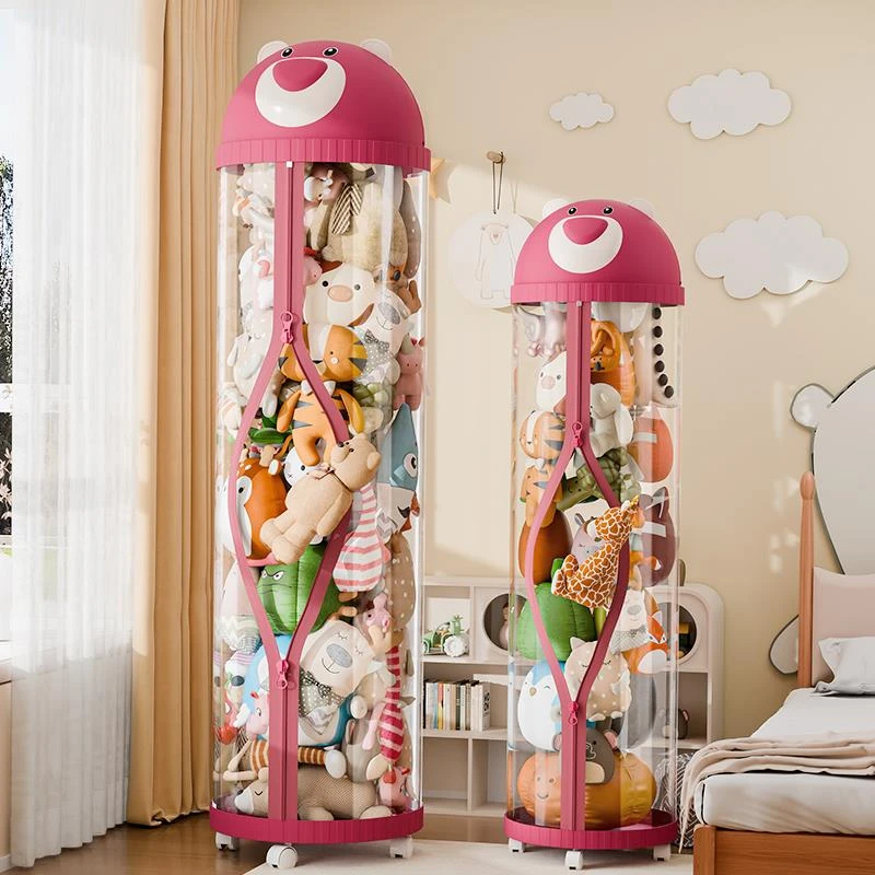 星优娃娃收纳桶拉炼 炼 款毛绒玩具透明整理筒草莓熊儿童公仔玩偶