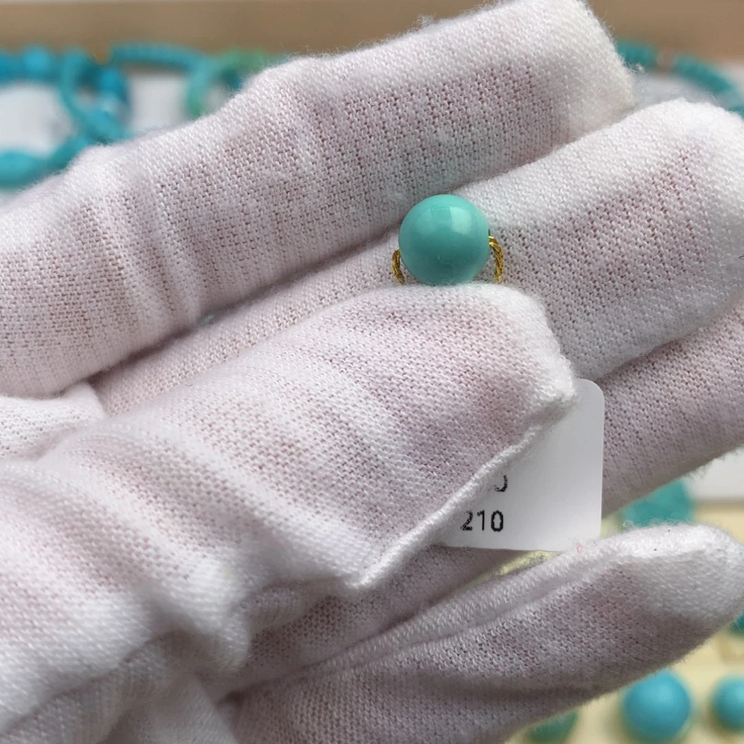 绿松石未镶嵌珠宝奇石高瓷蓝绿圆珠7.7mm