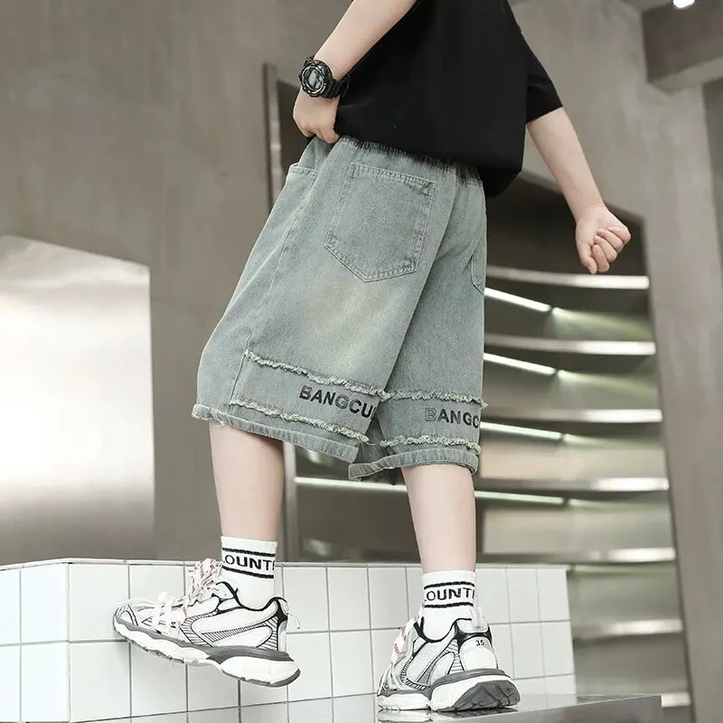 【高颜值】男童牛仔短裤夏季宽松帅气中裤中大童男孩夏装学生七分裤