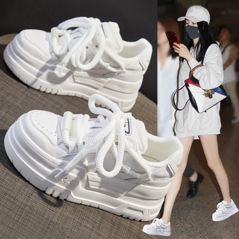 真皮厚底小白鞋女2025秋季新款增高松糕面包单鞋运动休闲百搭板鞋