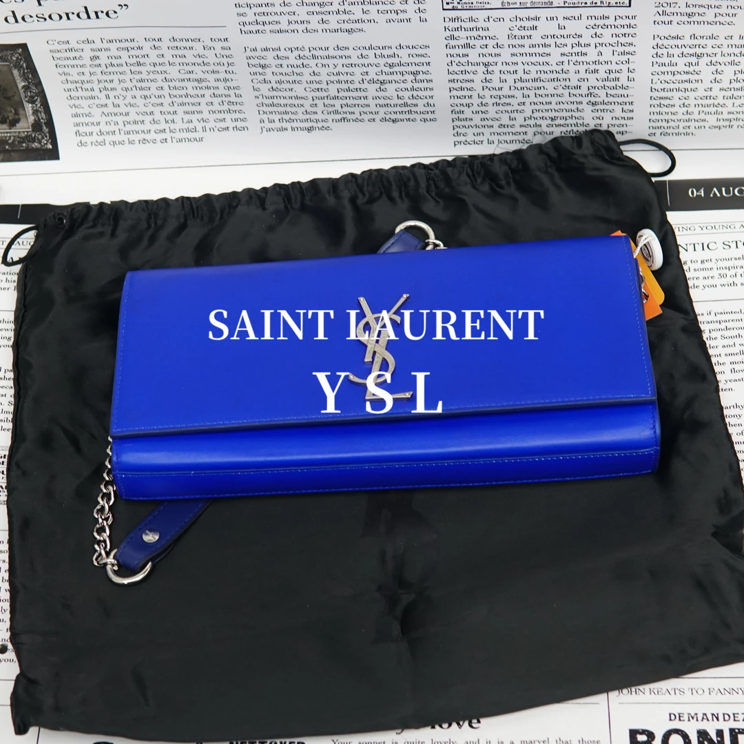 95新 YSL/圣罗兰 蓝色链条单肩包/WJ03121404/1404