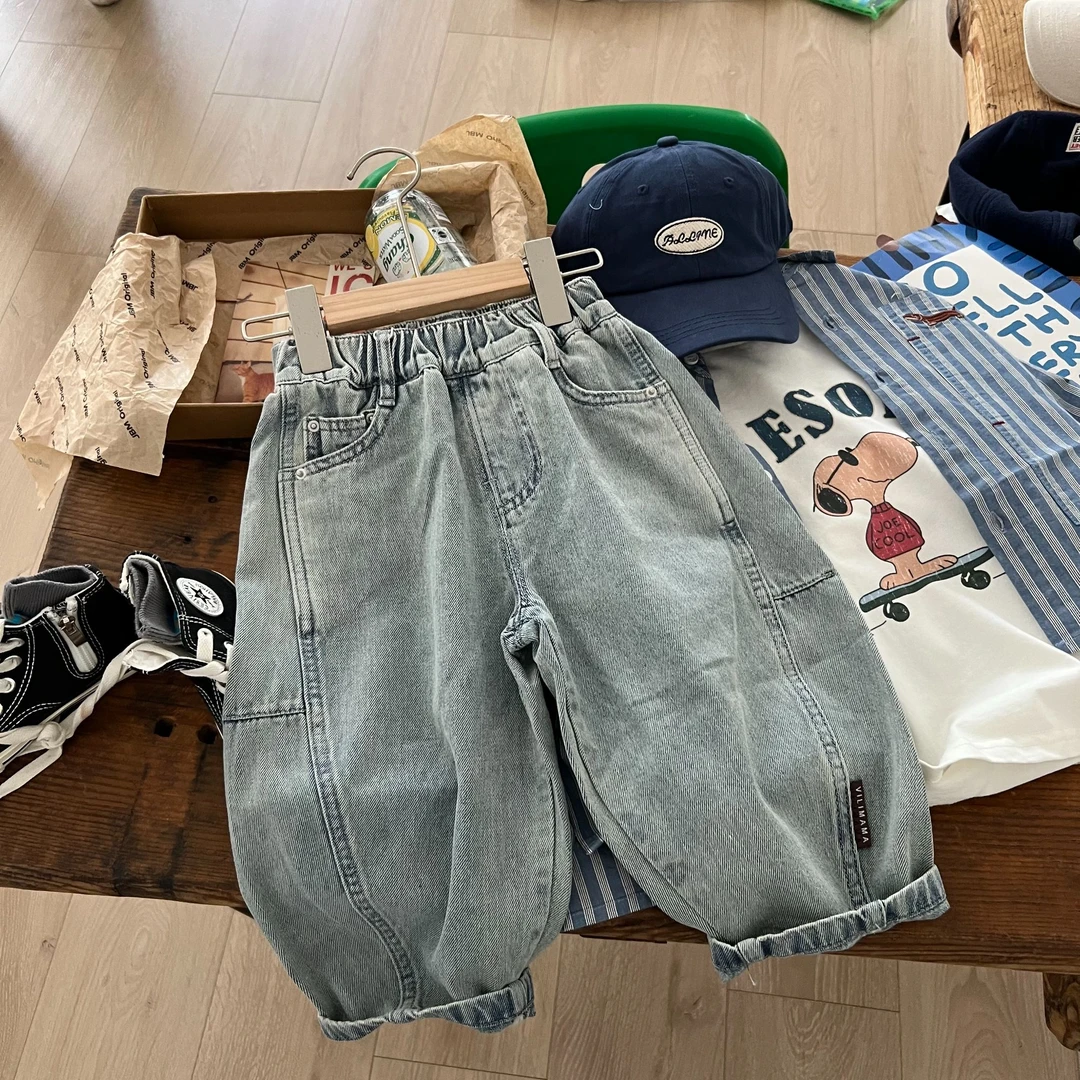 豆豆家 25502 儿童新款春季牛仔裤女童男童时尚休闲韩版