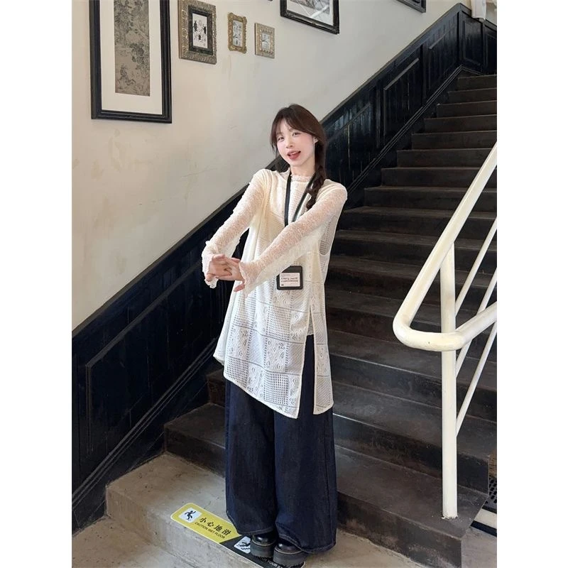 中长款开叉无袖背心女春季2025新款宽松显瘦罩衫叠穿慵懒百搭上衣