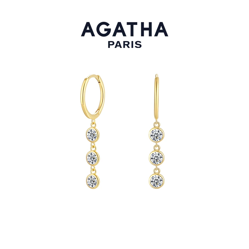 AGATHA 925银合成锆石耳饰 尤莱特金银豆豆迷你璀璨简约耳钉耳环D