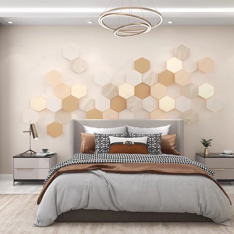 北欧18D仿格栅床头客厅卧室电视背景墙3D立体墙布壁画定制