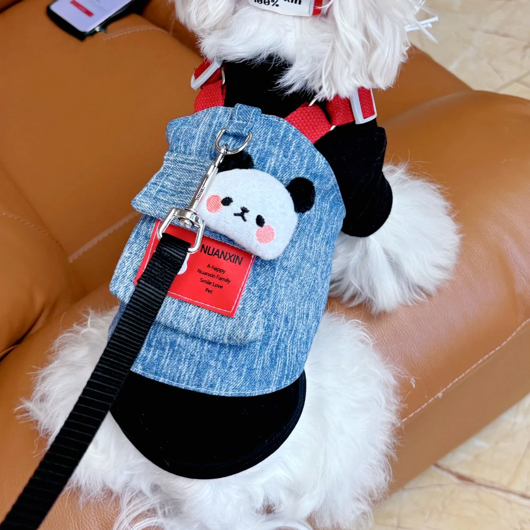 宠物牛仔背心可牵引胸背带 可调节肩带款