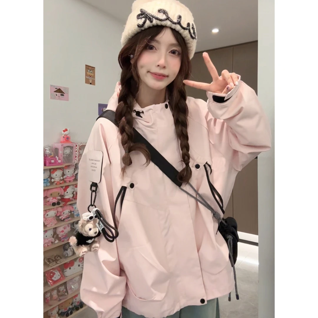 美式潮流冲锋衣女2025秋季新款防风防水旅游爬山宽松百搭上衣外套