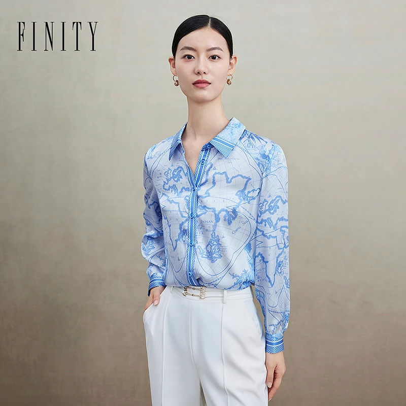 【籽言专属】FINITY 款衬衫气质长袖蓝色时尚休闲印花 F20VD1121C