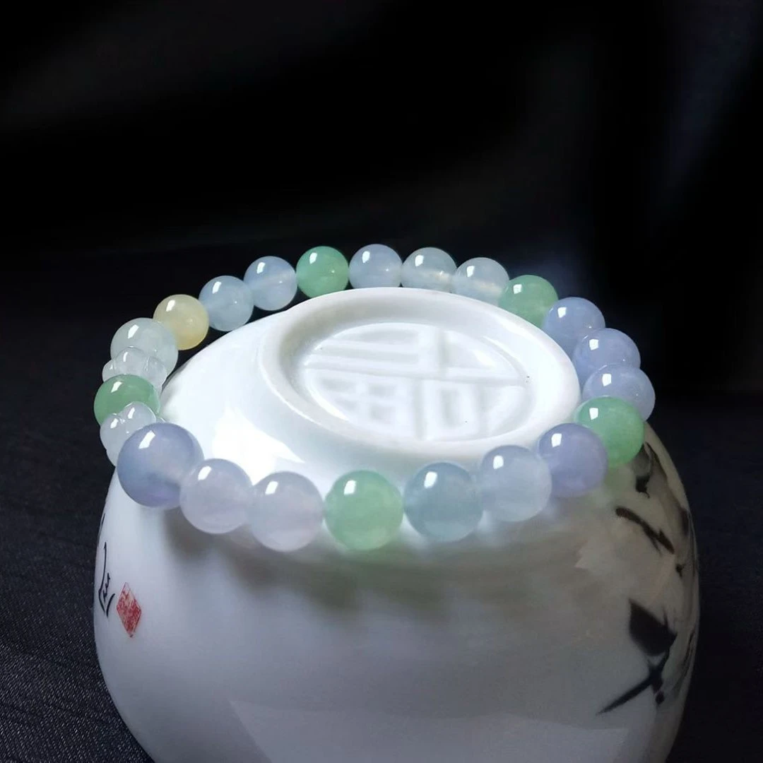 冰润翡翠珠子手串8-9mm马克龙色女款