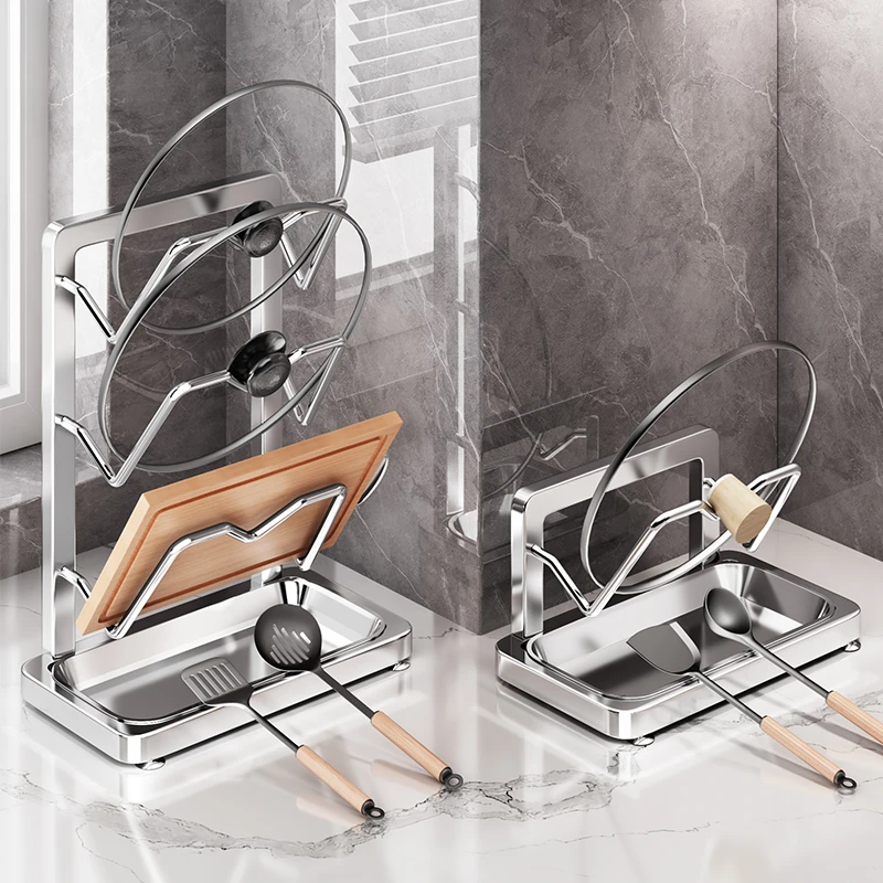 304不锈钢锅盖架台面厨房置物架多功能砧板菜板放置器锅铲收纳架