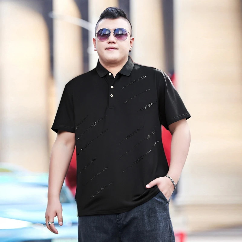 夏季新款烫钻加肥加大码短袖t恤男胖子宽松休闲半袖冰爽棉潮流BM