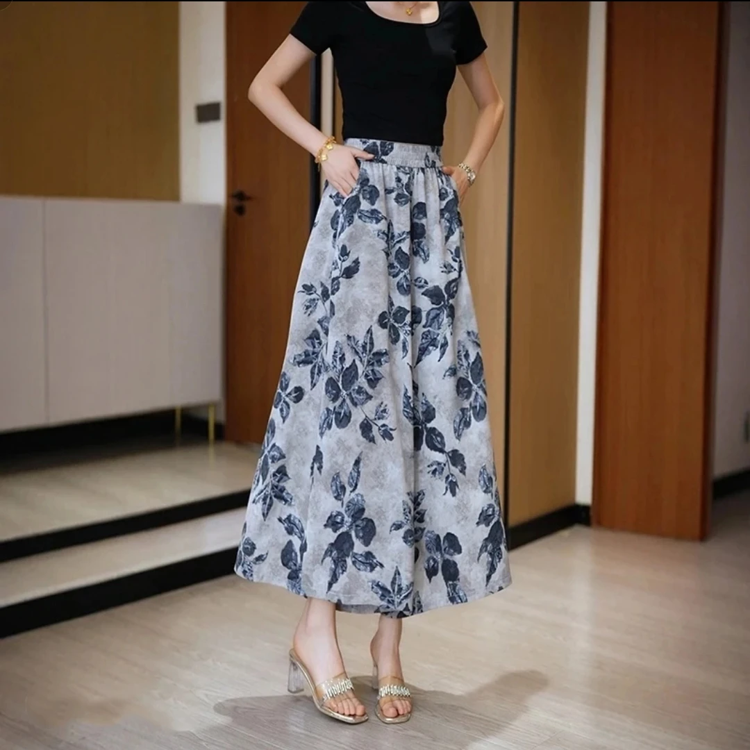 【运费补贴】薄款宽松印花拼接时尚花色百搭夏季休闲裤垂感裙裤