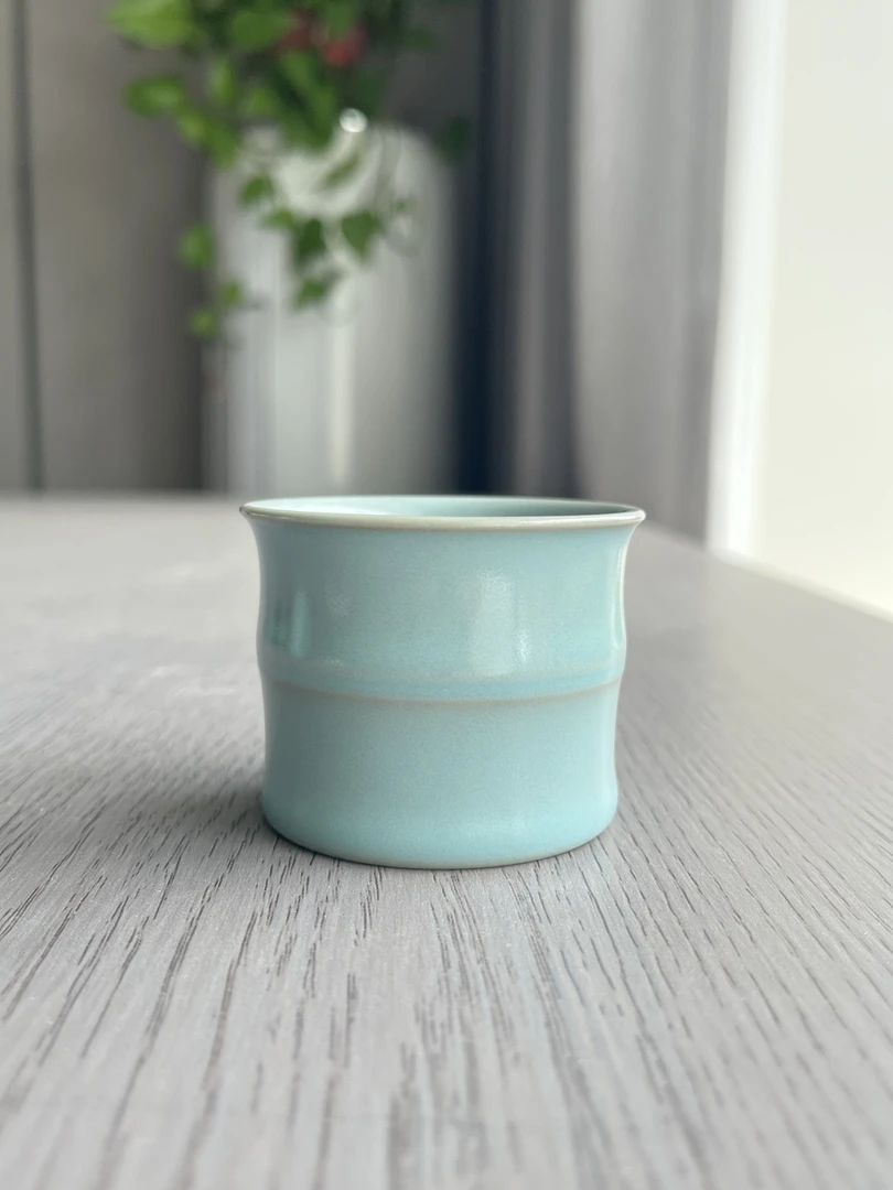 清凉寺防古釉汝瓷竹节杯主人杯开片可养支钉烧