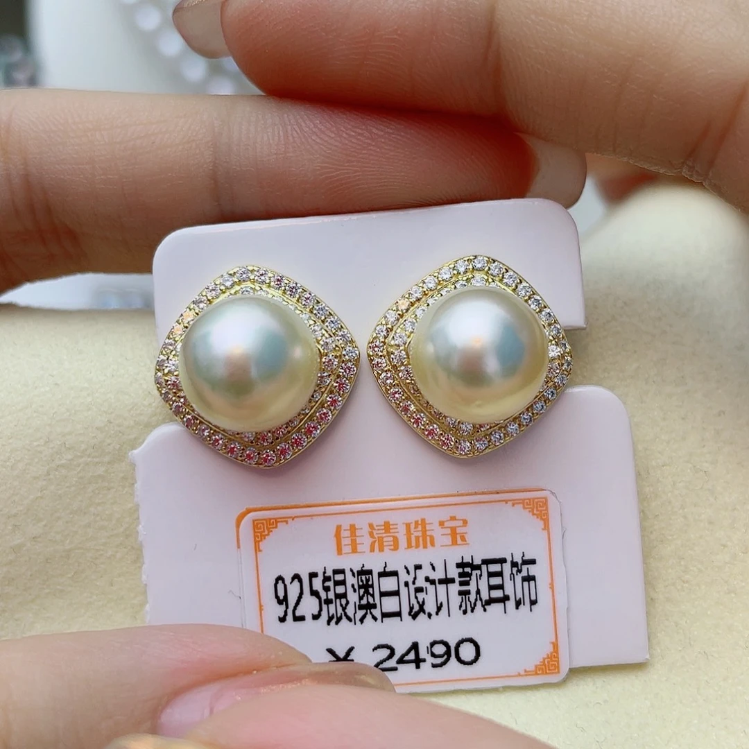 银S925镶嵌耳饰海水珍珠w48
