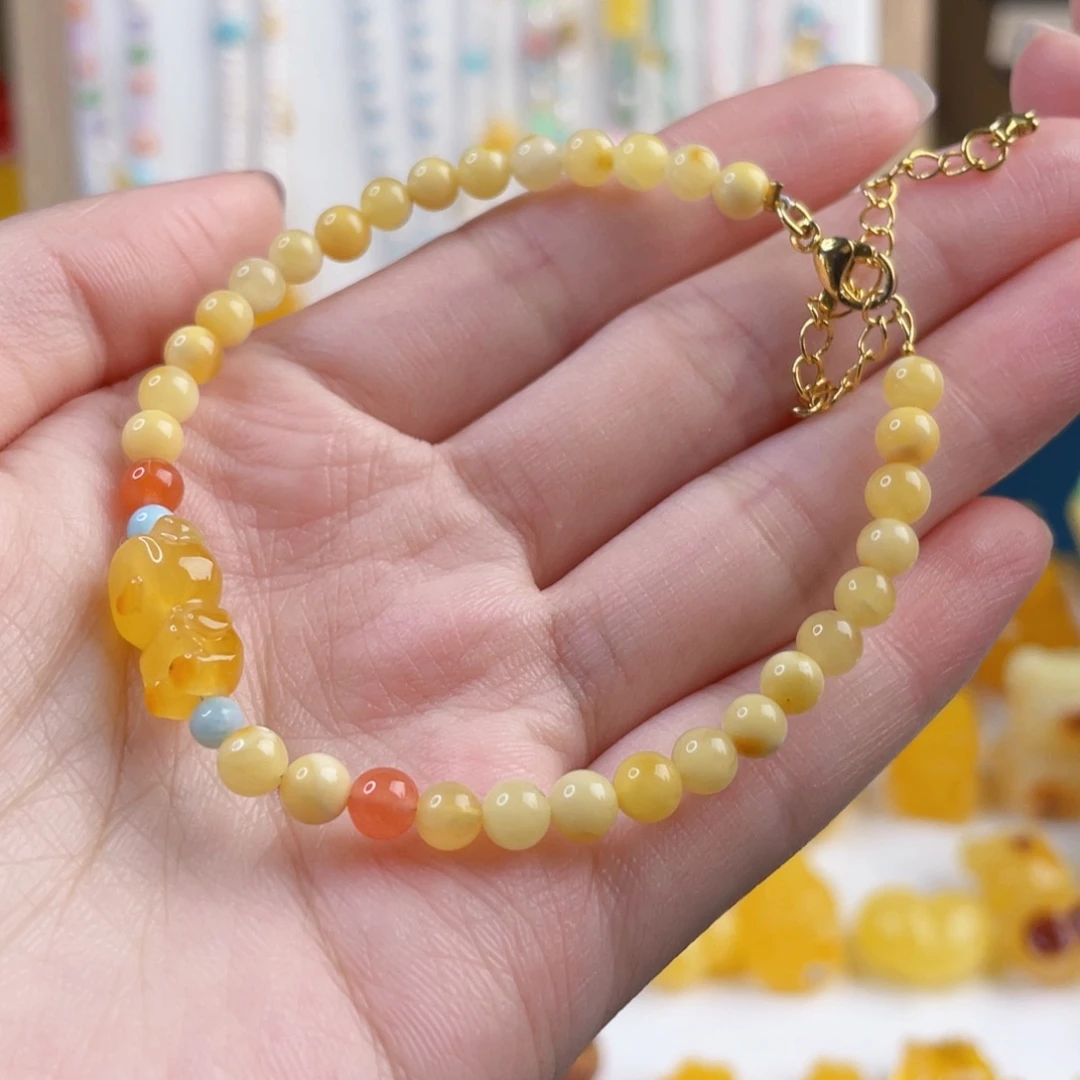 蜜蜡未镶嵌裸石蜜蜡小熊手链