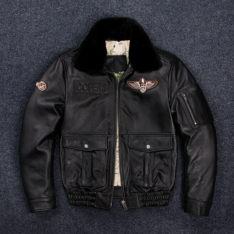 新款加棉飞行服加厚羊皮毛一体毛领短款真皮夹克头层牛皮皮衣外套