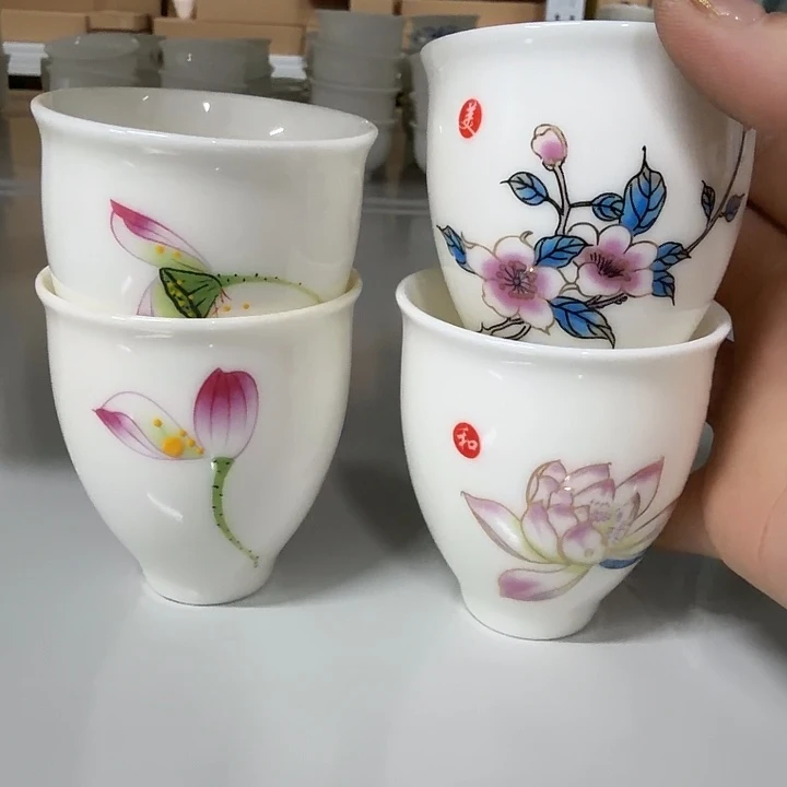 孤品高端羊脂玉茶杯四个一组