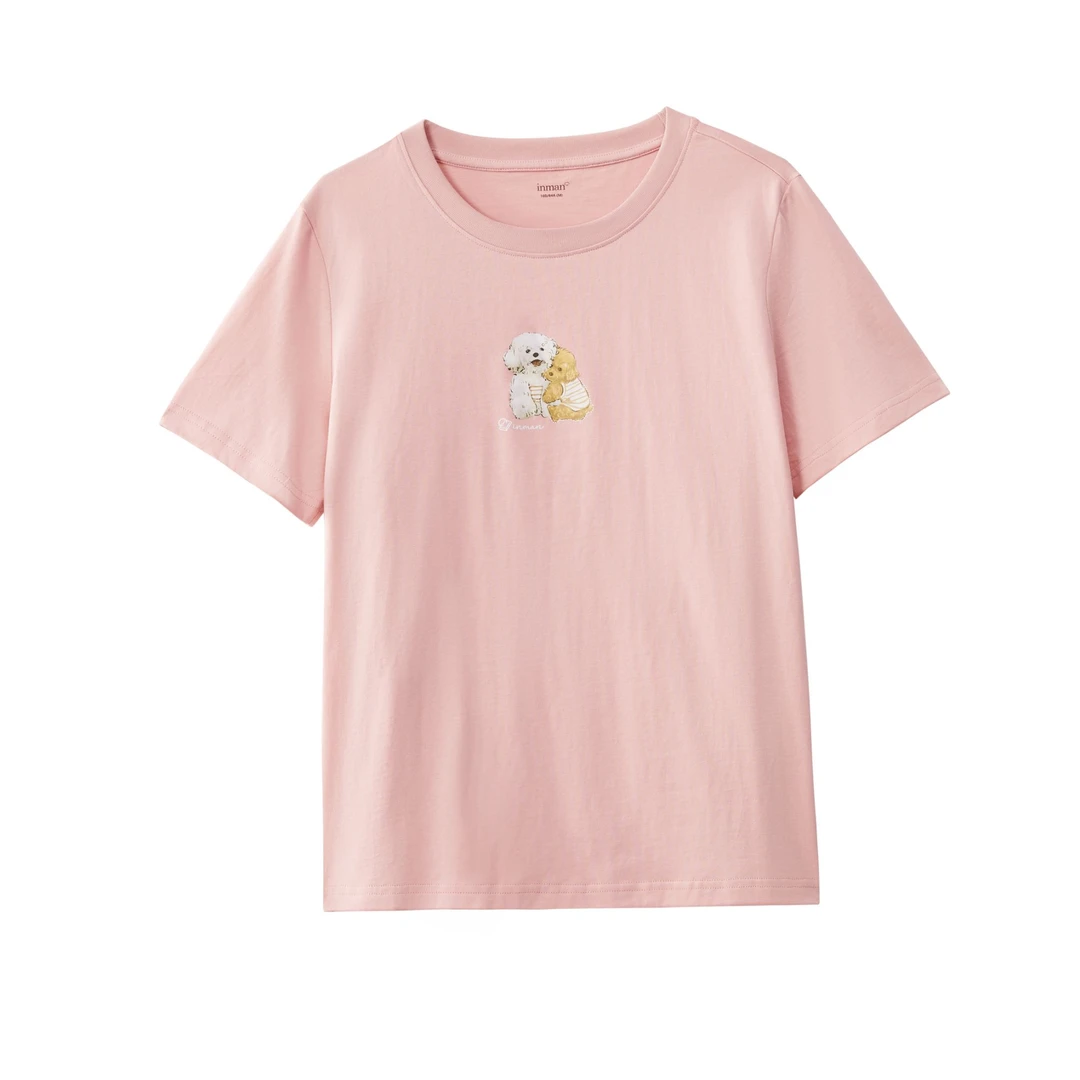 【章若楠同款联名T恤】茵曼夏季纯棉简约百搭图案T恤圆领显瘦上衣