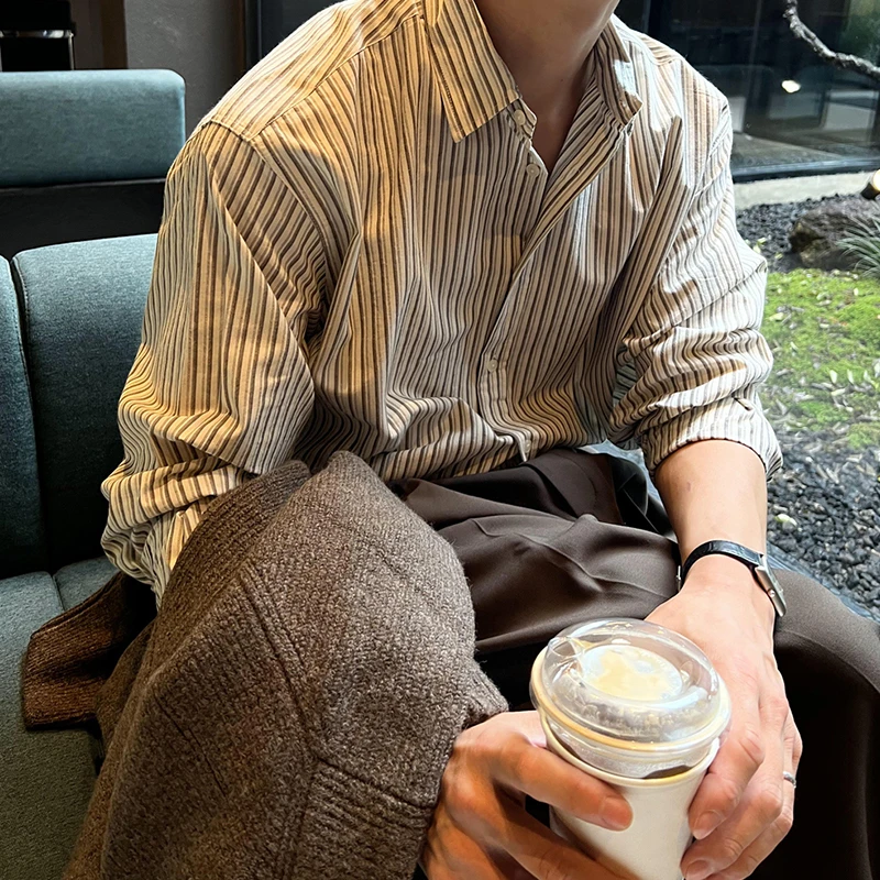 「苏梅南」经典条纹长袖衬衫男春夏宽松百搭高级感衬衣轻熟风痞帅