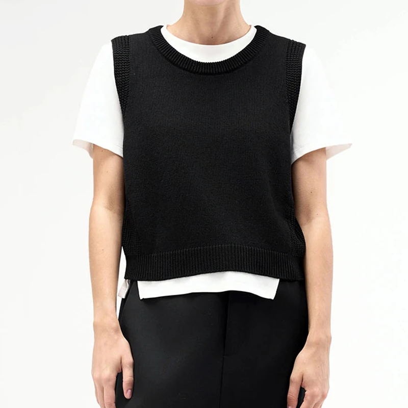 No5 in mode25新款毛衣女学院风羊毛混纺针织背心无袖短款马甲
