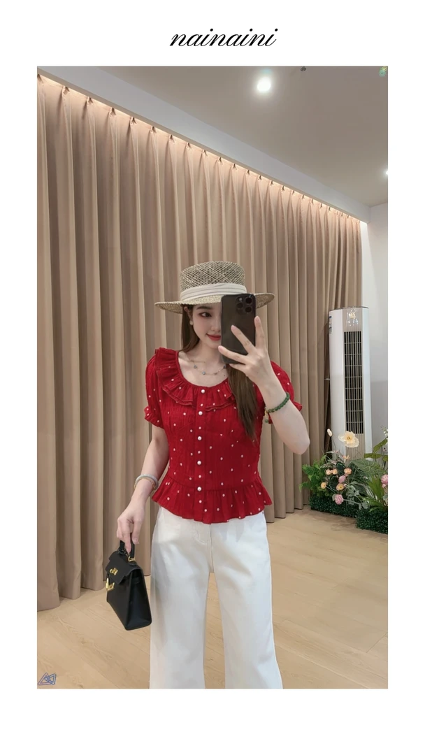 奈奈妮【甜心玫玫】T恤上衣女2025小个子夏季新款红色显瘦百搭63560