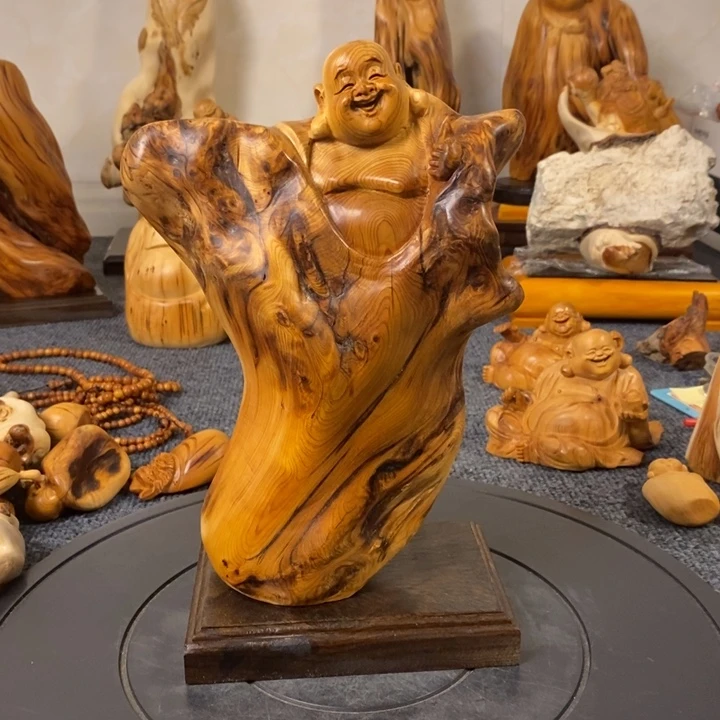 柏木（崖柏）崖柏弥勒佛摆件根雕工艺品