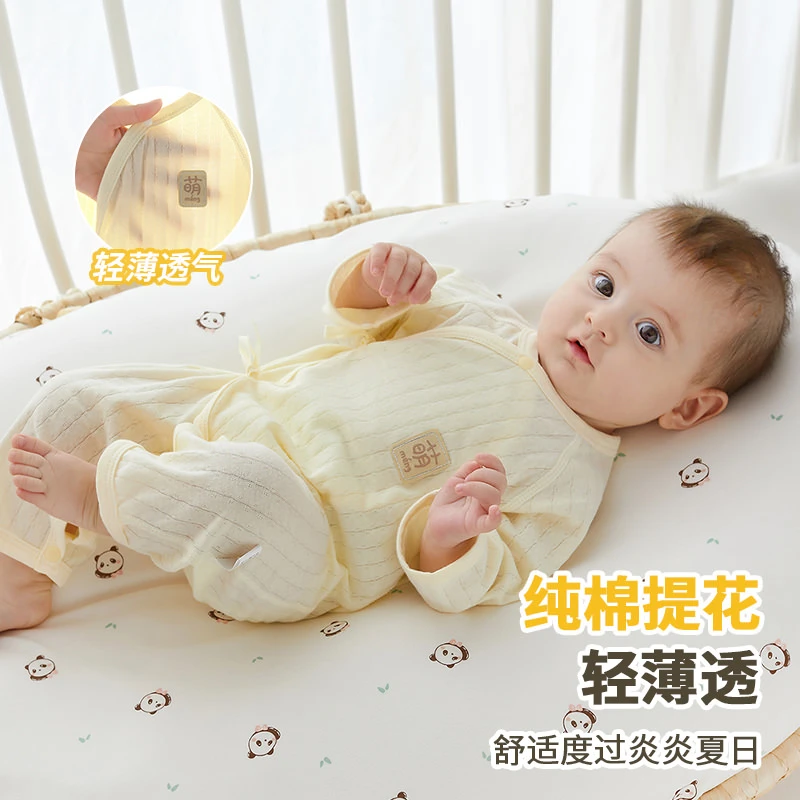 新生儿连体衣夏季薄款纯棉初生婴儿透气长袖无骨哈衣男女宝空调服
