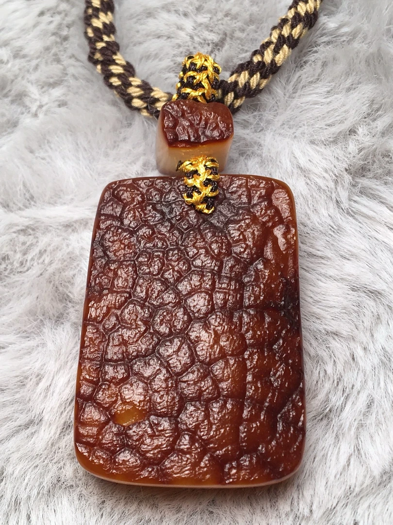 天然原矿枣红皮荔枝纹蜜蜡原石切牌吊坠珠宝首饰文玩