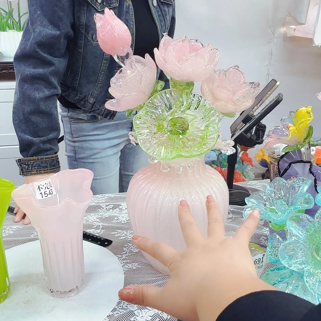 幽***静5花全夜光琉璃花瓶花器艺术品