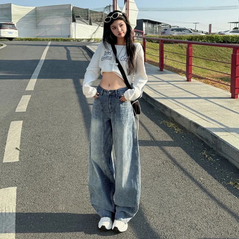 春季新款女装牛仔裤微喇裤潮流高腰阔腿裤女牛仔裤宽松阔腿裤女