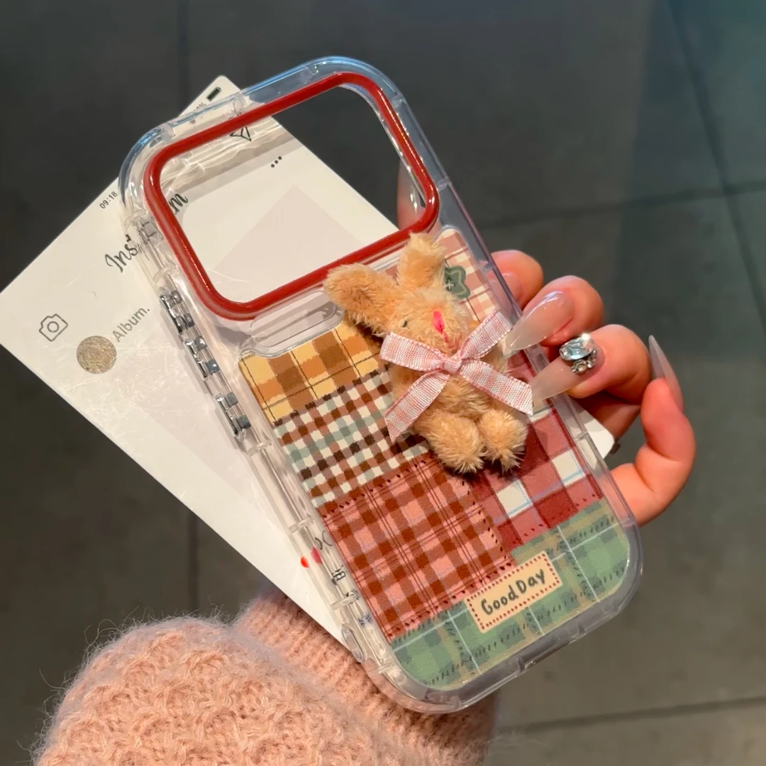 欧克里里格纹毛绒兔子适用苹果17/16手机壳华为vivo小米15/14oppo