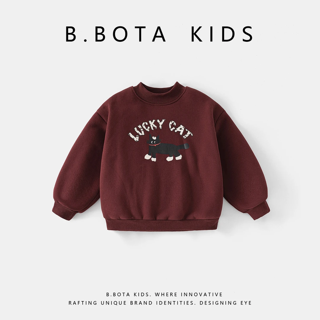 〖姐姐家〗2025冬款儿童腊肠猫咪印花加厚绒卫衣-bt6709